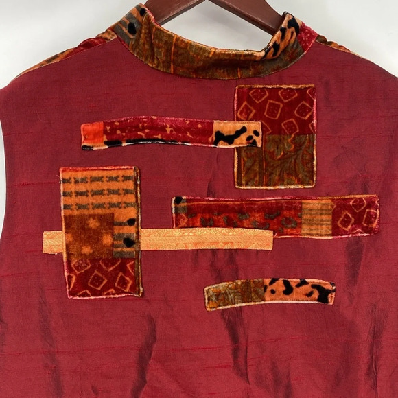 Coldwater Creek Vest Jacket Womens Size PXL Velvet Red Orange Patchwork Silk - Picture 5 of 9